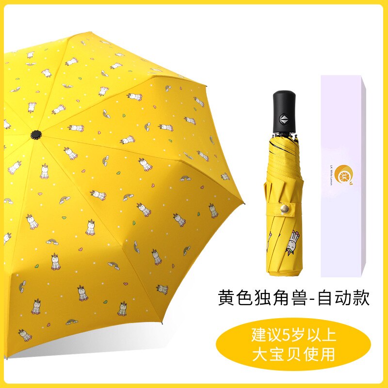 Kind der Tier Regenschirm Voll Automatische Kinder Pupils' Regen Getriebe Nette Ultra Leichte Falten Jungen und Mädchen Schule Regenschirme: Yellow Unicorn