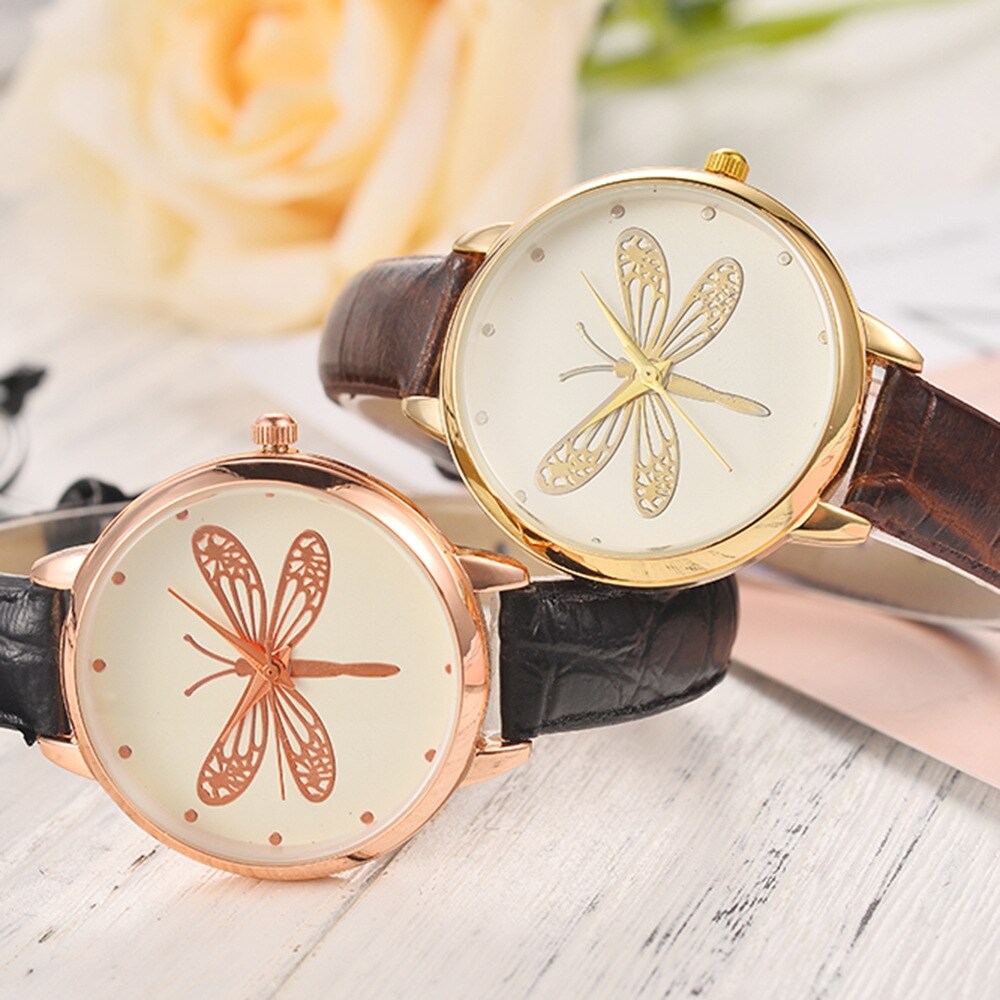 dames grande libellule montres étudiant Quartz bracelet en cuir montre tête montres créatives pour fille zegarek damski
