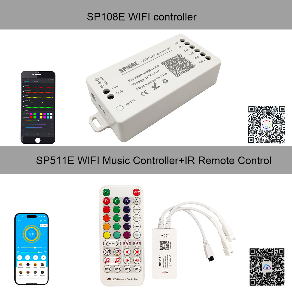 Ws2811 ws2812b controlador bluetooth/wifi/música ws2812 inteligente rgb led pixels controlador de tira sp107e sp108e sp110e t1000s DC5-24V