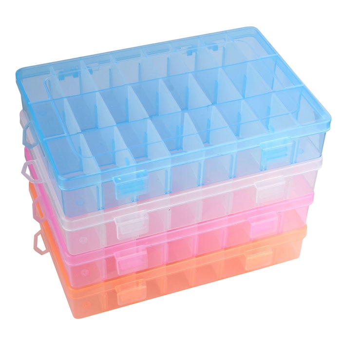 Adjustable 24 Compartment Plastic Storage Box Jewelry Earring Case Jewely Bead Case Cover Box Storage Container Organizer#25