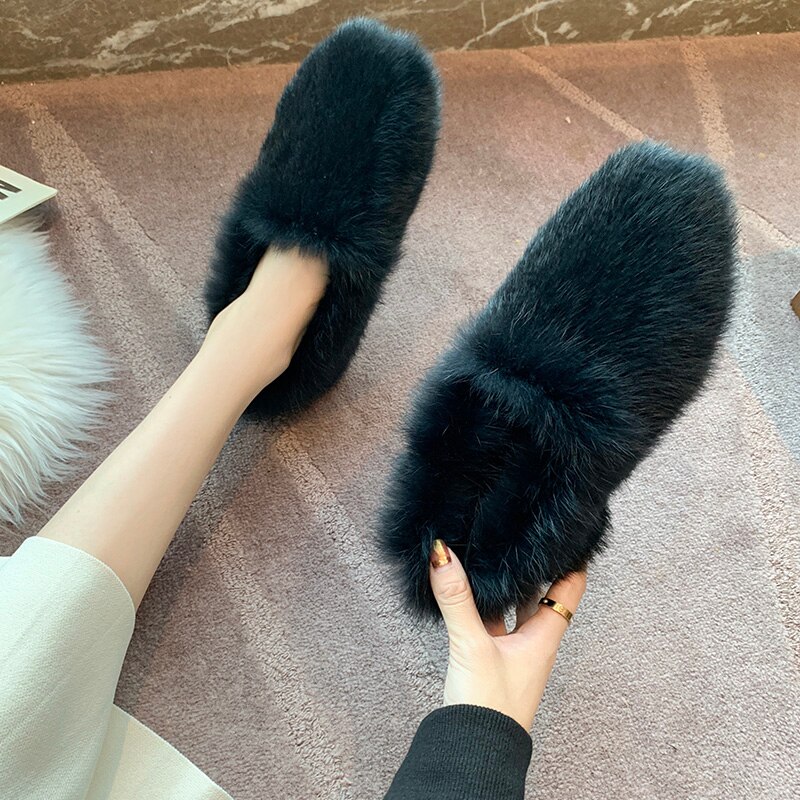 Mockasin skor loafers med päls rund tå ytlig mun kvinnliga skor vita sneakers dam höst all-match mockasiner slip-on