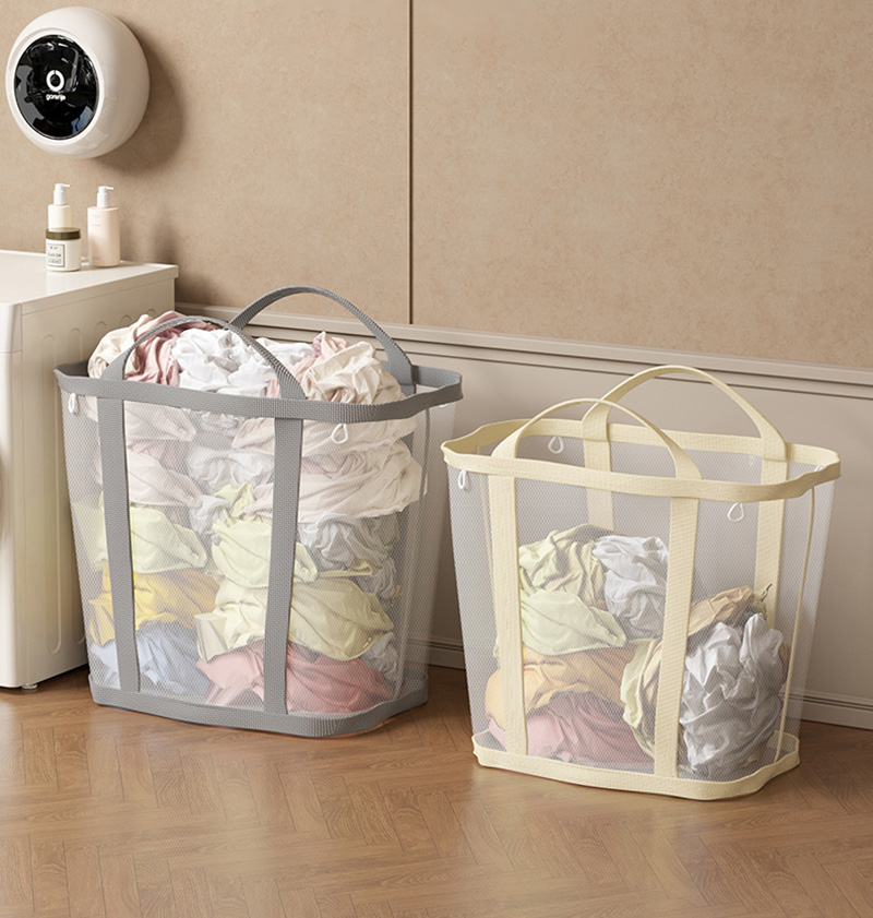 Nylon Mesh Wasmand met Handvat Ademend Opvouwbaar Draagbaar Vuile Kleren Organizer Tassen Grote Capaciteit Speelgoed Opbergtas