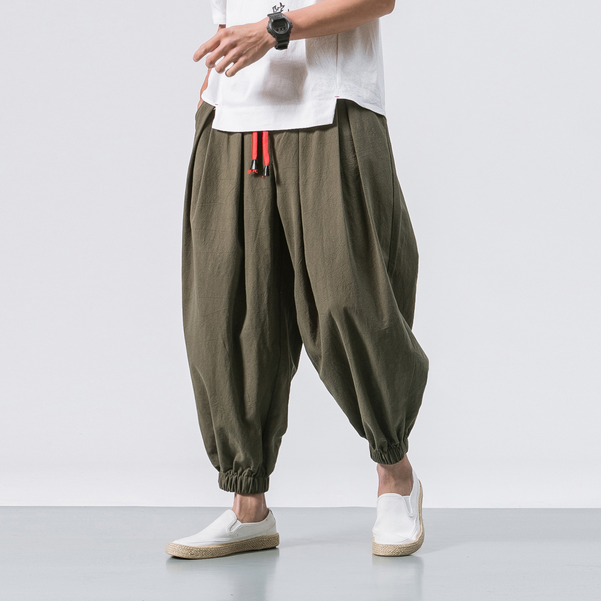 FGKKS Neue Übergröße Männer verlieren Harem Hosen Herbst Chinesischen Leinen Übergewicht Jogginghose lässig Hosen Männlichen: XXXL / Grün