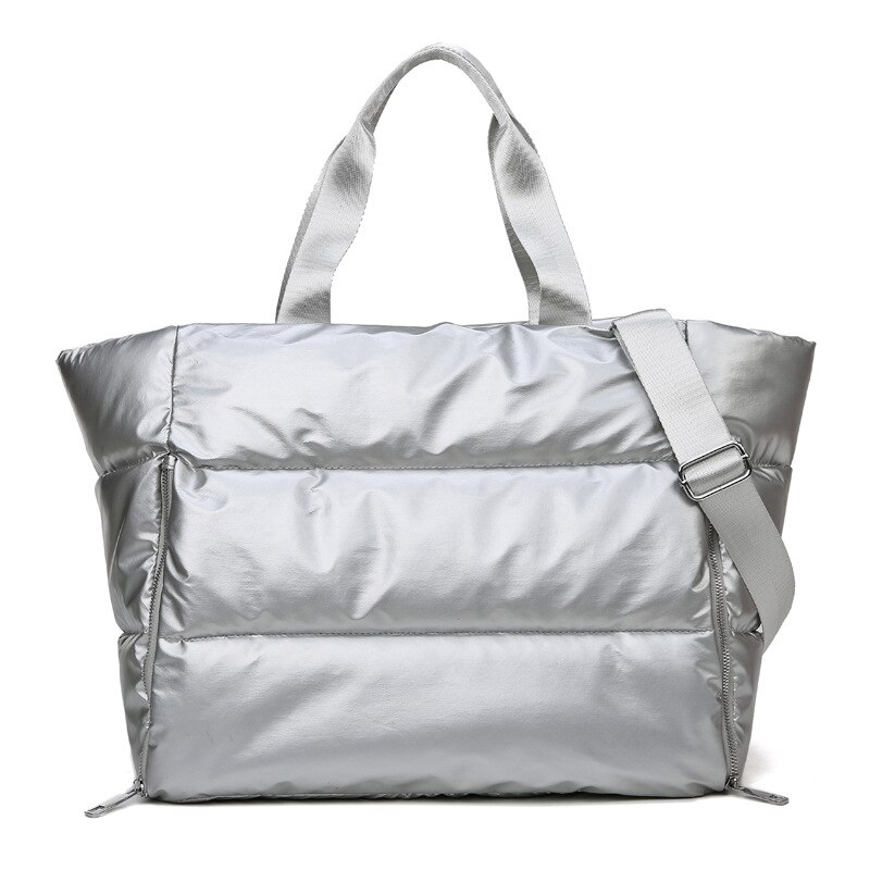 Inverno grande capacidade bolsa de ombro para as mulheres à prova dwaterproof água náilon sacos espaço acolchoado algodão pena para baixo grande tote bolsas femininas: silver