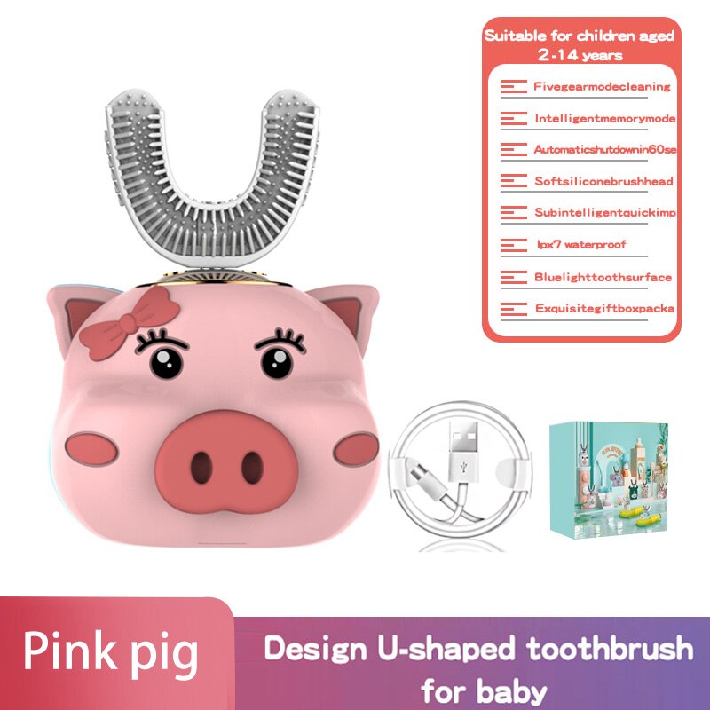 Intelligente 360-Graden Elektrische U-Vormige Tandenborstels Voor Kinderen Bevatten Automatische Ultrasone Tanden Ceaning En Whitening Auto: Pink pig
