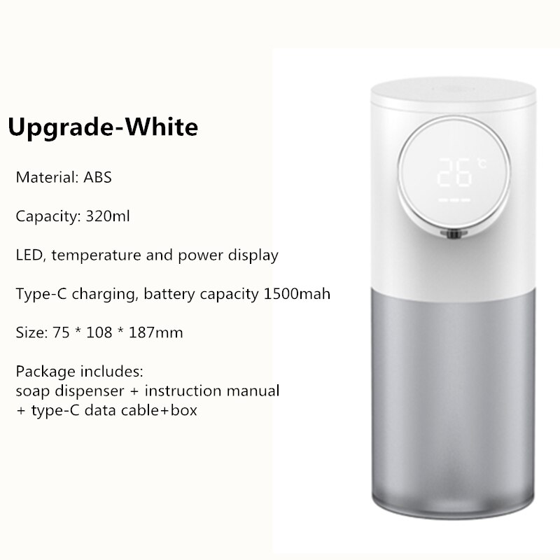 Auto Liquid Soap Foam Dispenser Rechargeable With Temperature Display Touchless Sensor Smart Hand Sanitizer Machine for Bathroom: Upgrade-white