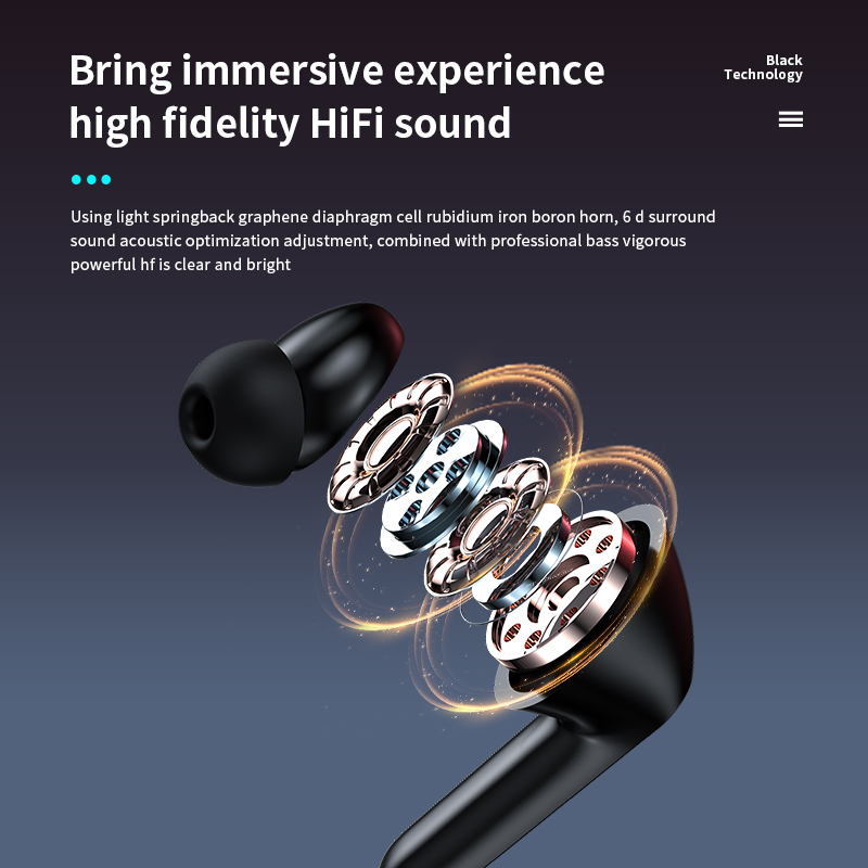 wireless earphones with HiFi sound , touch control, comfortable to wear, LED display charging case, compatible with I