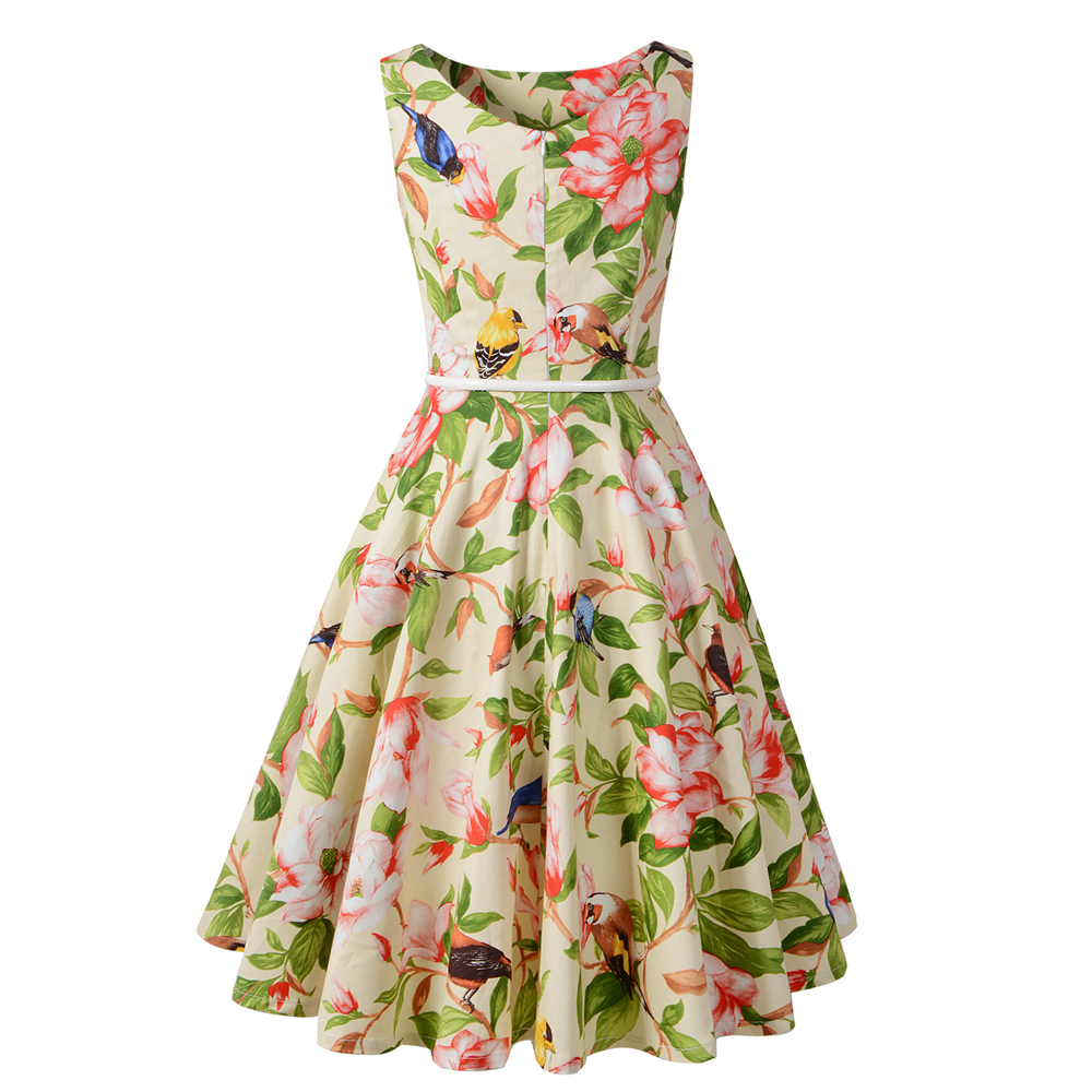 Bohemian Vacation Floral Print Patchwork Halter Sleeveless Dresses main image 1