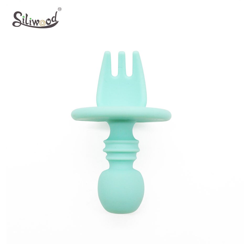 Kind Voeden Baby Bestek Houten Silicone Baby Veilig Voeden Zuigelingenvoeding Accessoires Cartoon Babyvoeding Lepel Vork: 1pc Mint Fork
