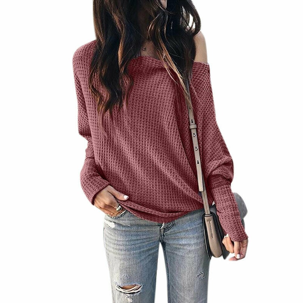 Kvinder solid skæv krave sweater blødt lanterne ærme hjem shopping bomuld blanding afslappet slim fit outwear off shoulder dagligt kontor