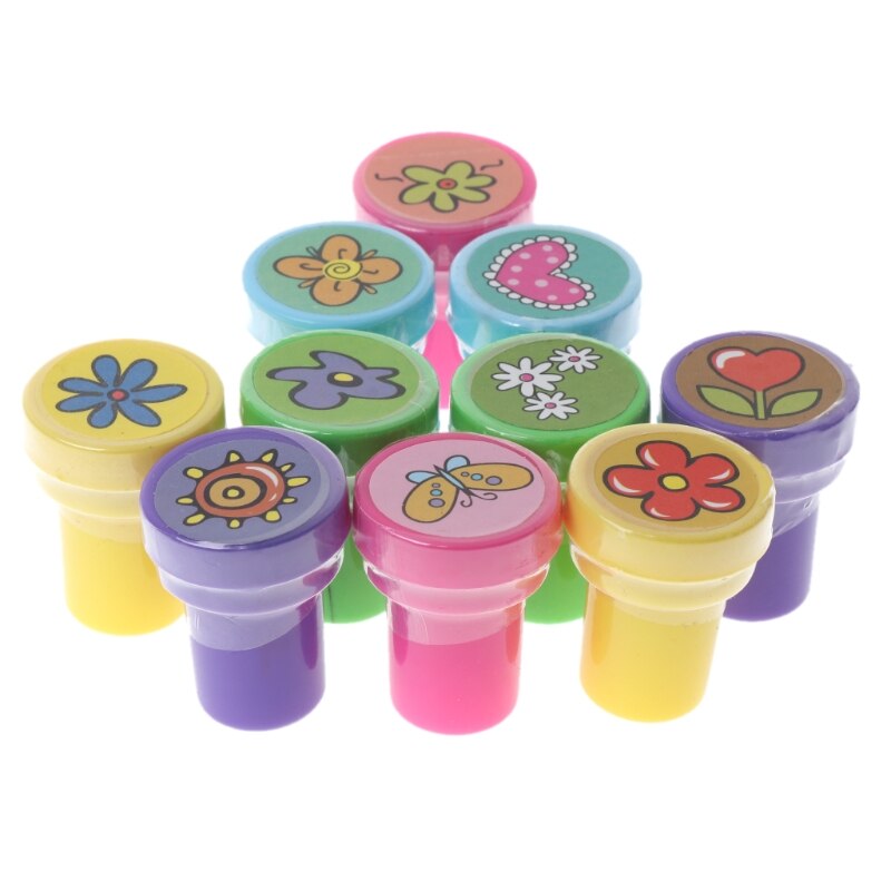 10Pcs Kid Fun Cartoon Self Inking Rubber Stamps Scrapbooking Cute School Craft 97BE