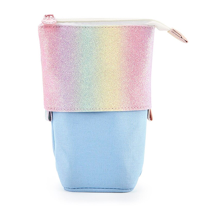 Retractable Pencil Case Sequins Rainbow Large Capacity Multi Pockets School Stationery Bag Pen Case Canvas Pen Holder: OSS21680BL