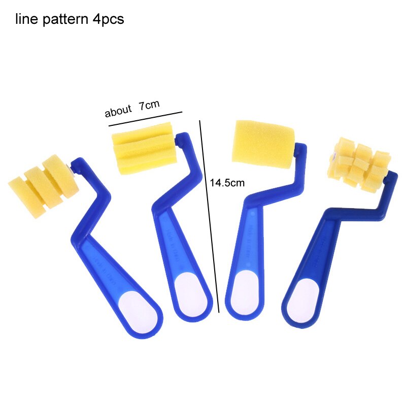 1 Set School Stationery Supplies Rotate Spin Sponge Art Drawing Roller Plastic Handle Painting Supplies Craft Tool For Kids: line pattern 4pcs