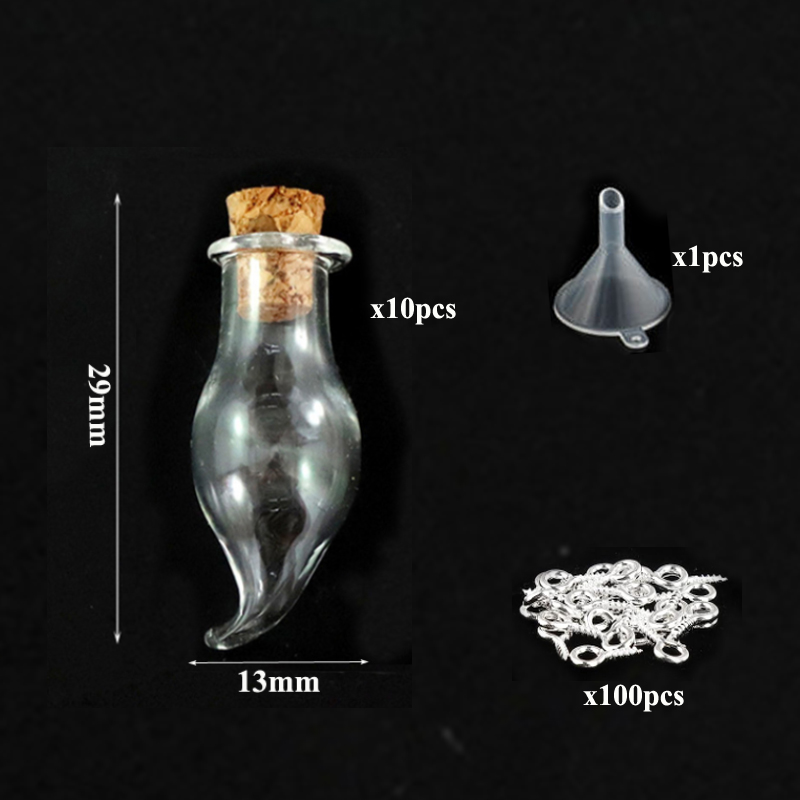 5-10 pezzi piccoli mini barattoli di bottiglie di vetro con tappi di sughero, 100 viti a occhiello e 1 ottavino imbuti creazione di gioielli fai da te