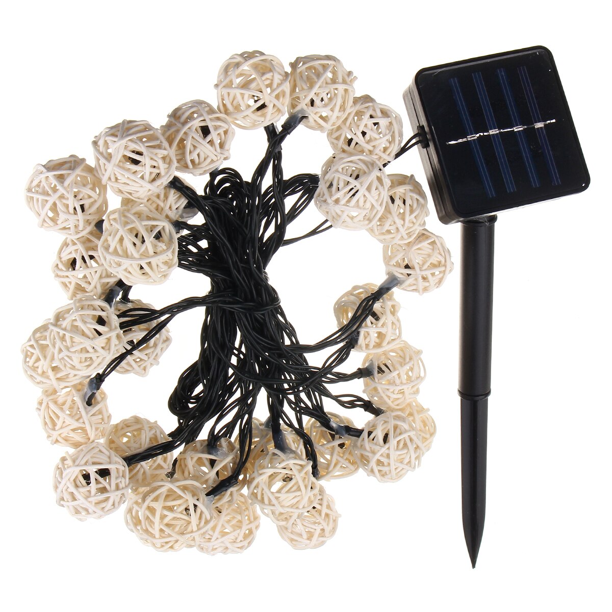 Guirnalda de Luces de algodón con forma de bola de ratán para exteriores, guirnalda de Luces LED con energía Solar de 6,5 M, 30 LED, para Navidad