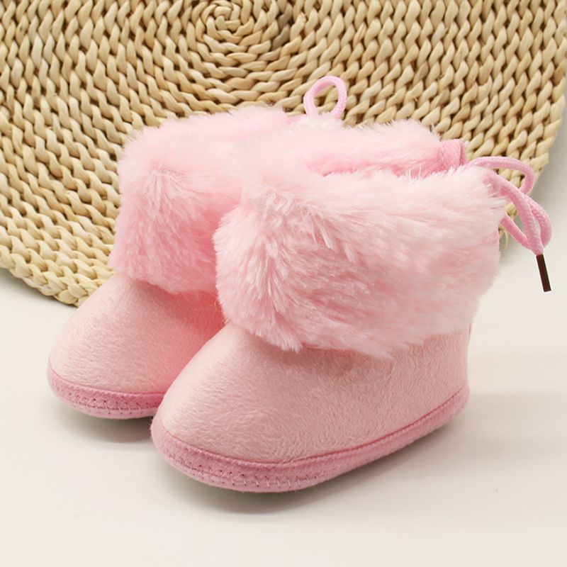 Bebê inverno quente botas infantis da criança da menina do bebê com borboleta-nó anti-deslizamento veludo quente macio sola berço sapatos: Rosa / 7-12 meses