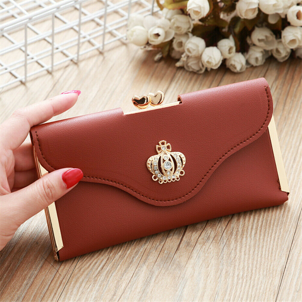 solid Women Lady Clutch Leather Wallet Long Card Holder Phone Bag Case Purse Handbag