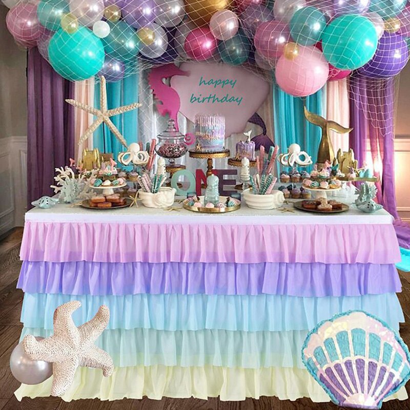 Falda de mesa de tul de arcoíris de unicornio, falda de mesa de sirena, faldas de tutú para Baby Shower, cumpleaños, boda, decoraciones de despedida de soltera