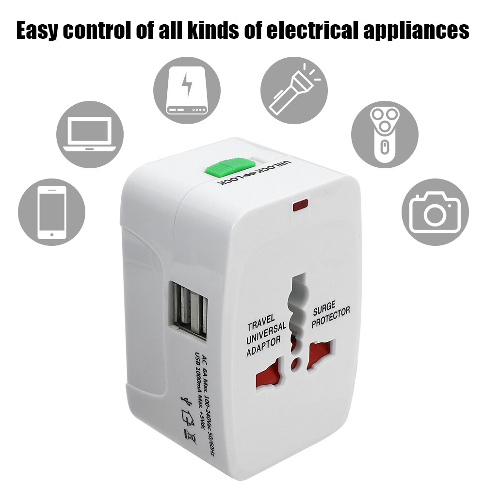 International Plug Adapter World Travel AC Power Charger Adapter All in One 2 USB Port Universal AU US UK EU Converter