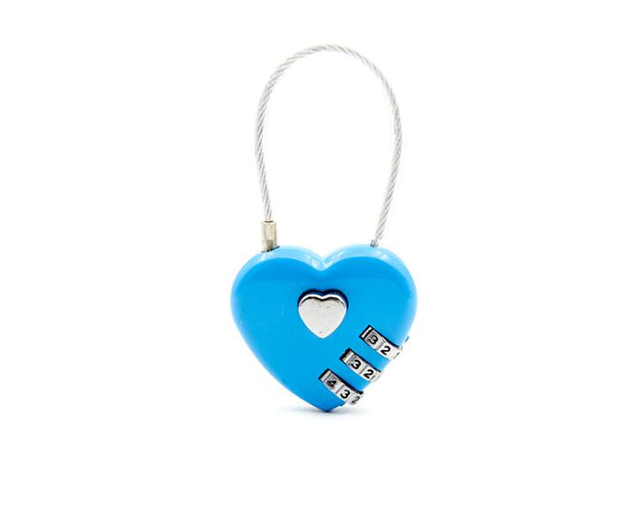 Zink legering wire reb adgangskode lås mini kærlighed hjerte form adgangskode hængelås rejse bagage pakke adgangskode lås: 3