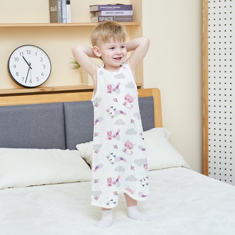 Baby Slaapzak Lente Zomer Jongens Meisjes Dunne Katoenen Gaas Mouwloze Baby Split Been Sleepsack Ademend Kinderen Vest Cocon: Cat / L Height 100-115cm