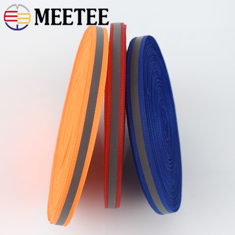 Meetee-cinta reflectante de nailon fluorescente de plata, cinta de advertencia segura, embellecedores, bolsos de ropa, zapatos, Material de bricolaje, 50 yardas, 1cm
