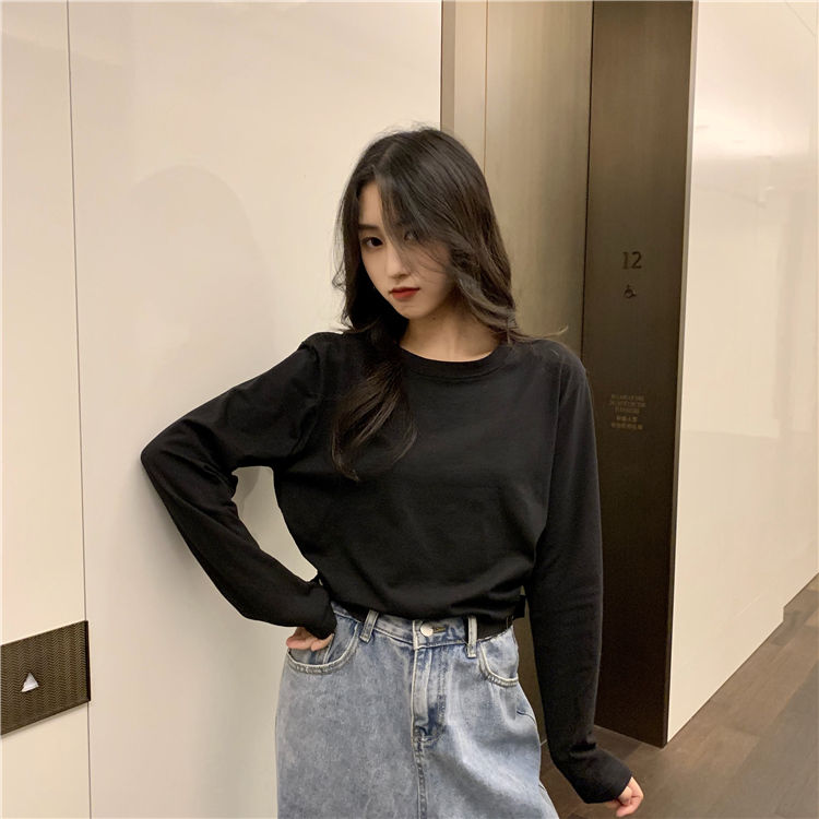 Lange Mouwen T-shirts Vrouwen Solid Simple Basic Casual Mode Ulzzang Studenten O-hals 2XL Zachte Streetwear