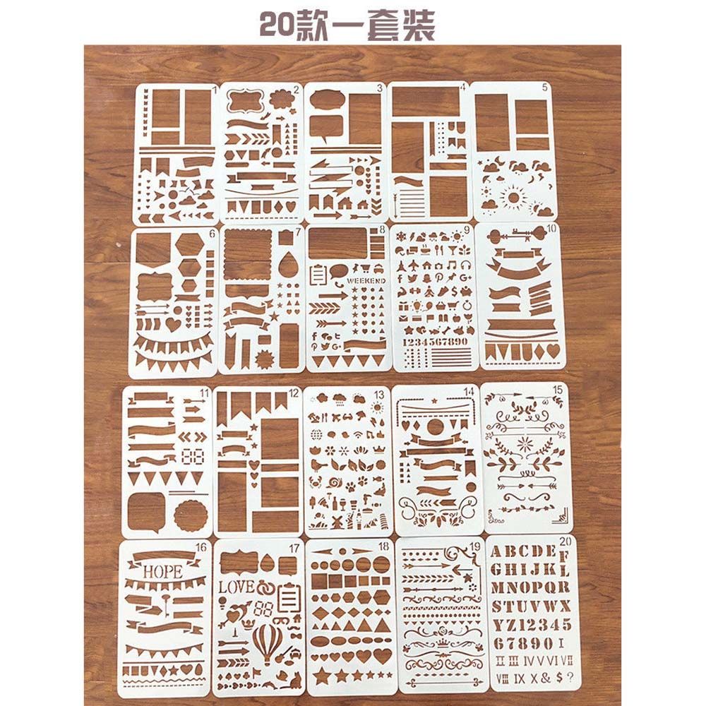 12/20Pcs Bullet Journal Stencil Plastic Planner DIY Drawing Template Diary Craft A6 Lazy Painting Template Ruler PET Template: 20pcs