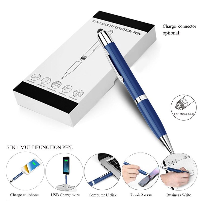 5 in 1 lichtgevende multifunctionele pen 32g schijven + powerbank + micro-usb-opladerinterface + druk op de knop + zakelijke pen voor android