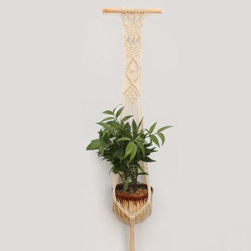 LanLan 2PCS Macrame Plant Hanger Indoor Outdoor Hand Knit Hanging Planter Wood Stick Basket Wall Art