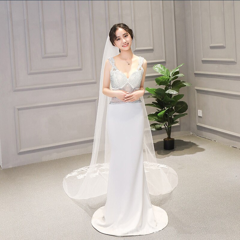 3M nachlaufen Llower Schleier Hochzeit Zubehör Braut Romantische Hochzeit Schleier 1 Schicht Spitze Mit Kamm