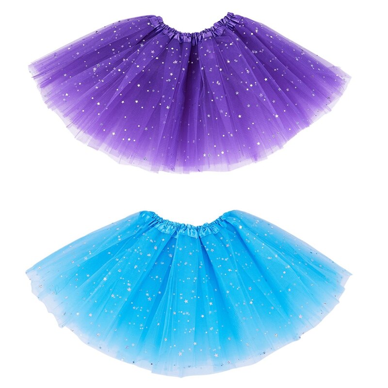 2x smarte babypigetøj stjerner pailletter underkjole balletdans fluffy tutu nederdel lilla og lyseblå: Default Title