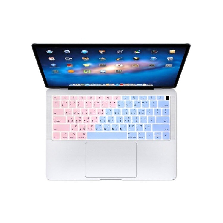 HRH taïwanais chinois Silicone russe clavier couverture peau pour MacBook Air 13 publié A1932 avec empreinte digitale tactile: Rose Powder  Blue