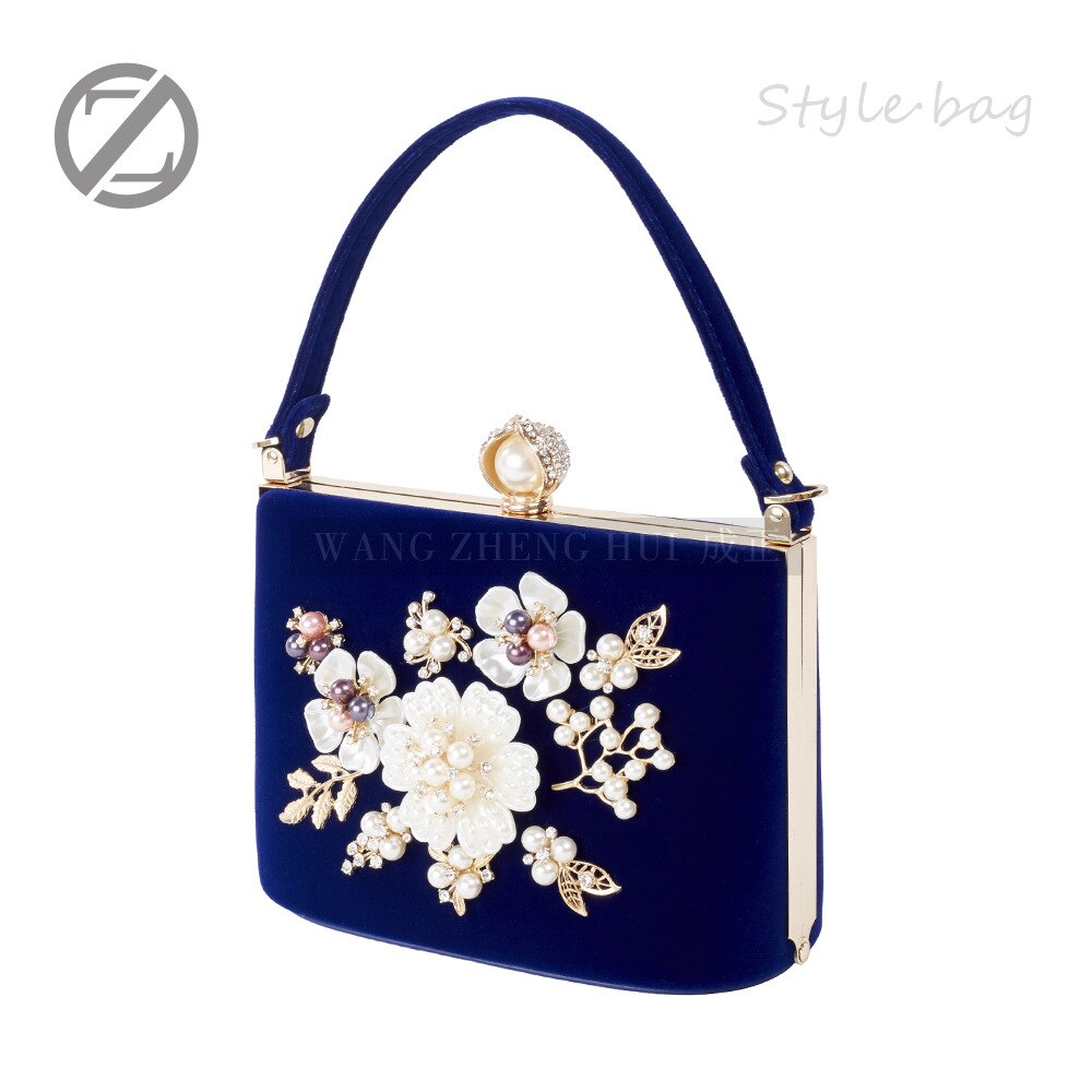 Neue Wildleder frauen Tasche Temperament Diagonal Kreuz Tasche Blume Abendessen Wird Packen Den Name Karte Bit Tasche bequem: Blau