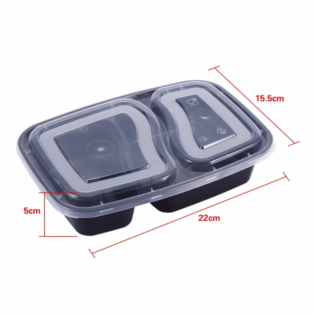 Plastic Herbruikbare Bento Box Meal Opslag Food Prep Lunchbox 3 Compartiment Herbruikbare Magnetronbakjes Thuis Lunchbox: Zilver / 1750 ml