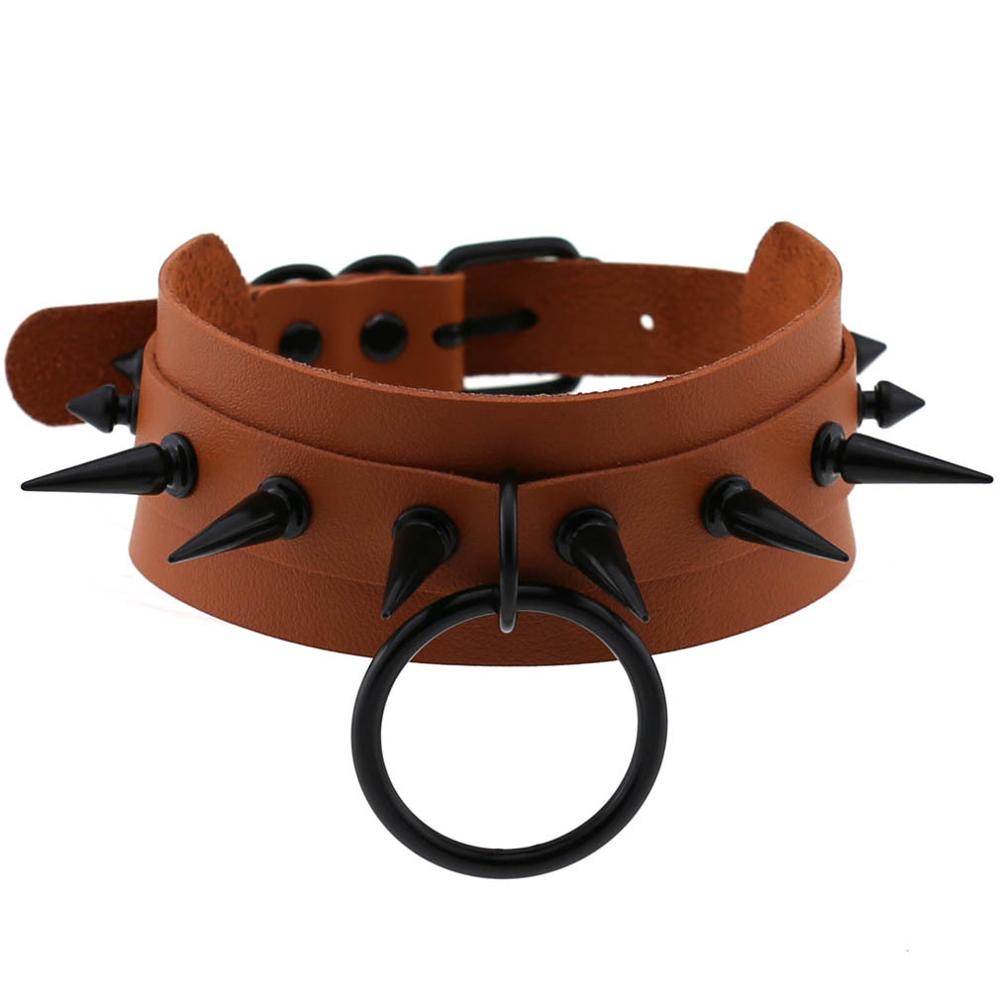 Gothic Jewelry Punk Spike goth Choker Woman Collar women Studded Rivet Black Leather Choker men Necklace chocker Emo Halloween: brown