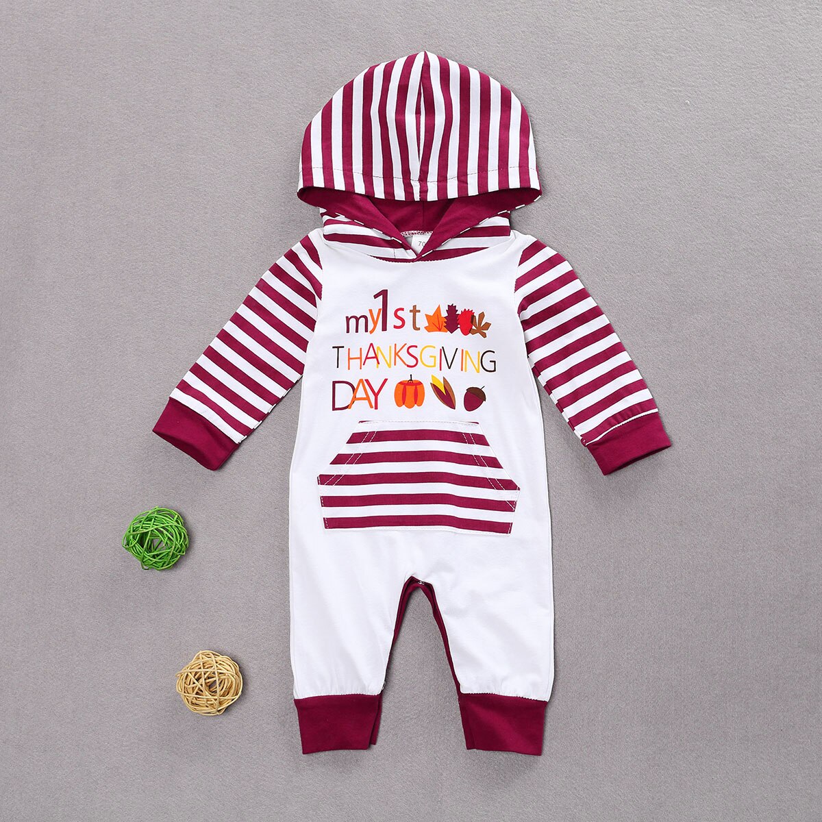 FOCUSNORM Halloween 0-18M Kleinkind Baby Mädchen Jungen Rompers Karikatur Kürbis gestreift mit Kapuze lang Ärmel Tasche Jumpsuits
