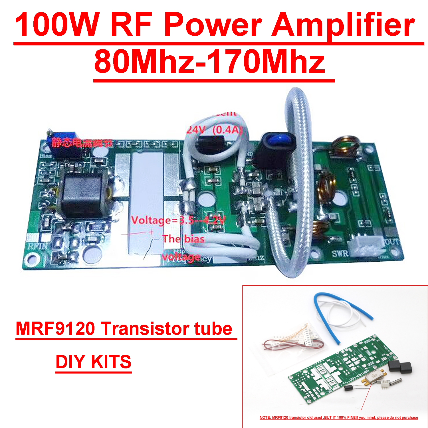 100W FM VHF RF Power amplifer Board 80 - 170mhz RF AMP kits mrf9120 tubo para transmisores FM de walkie - talkie de radio