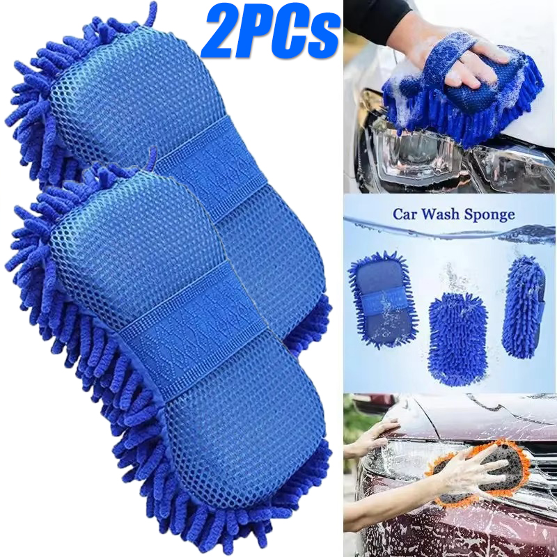Esponjas de microfibra para lavado de coches y motocicletas, manopla de lavado de polvo de chenilla, guantes de limpieza para motocicleta, herramientas de esponja para lavado de coches y Motor, 2 uds.