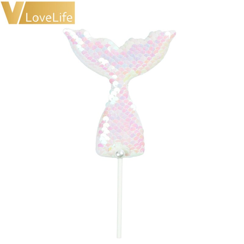 Glittering Mermaid Tail Cake Topper Under The Sea Ocean Theme Birthday Party Sequin Cupcake Decor Wedding Baby Shower Supplies: white style A