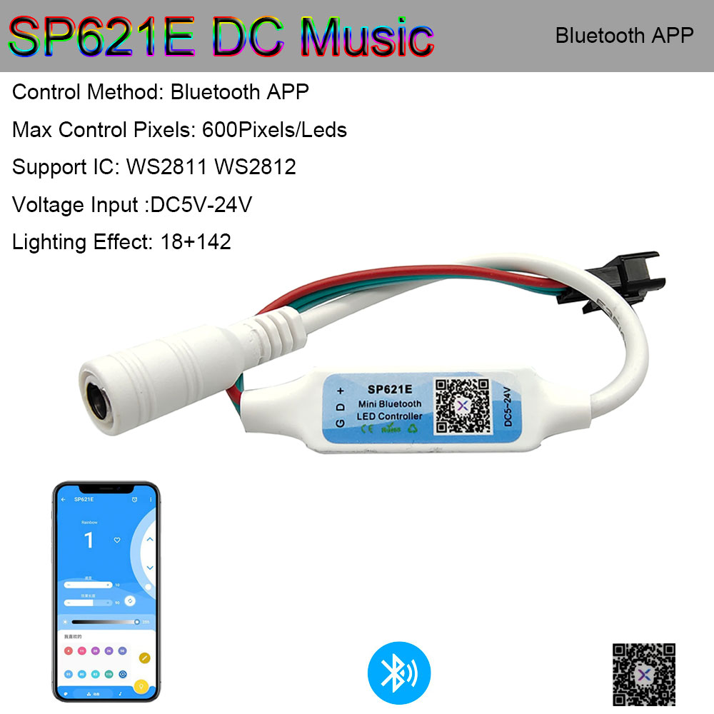 Ws2811 ws2812b controlador bluetooth/wifi/música ws2812 inteligente rgb led pixels controlador de tira sp107e sp108e sp110e t1000s DC5-24V: Branco quente