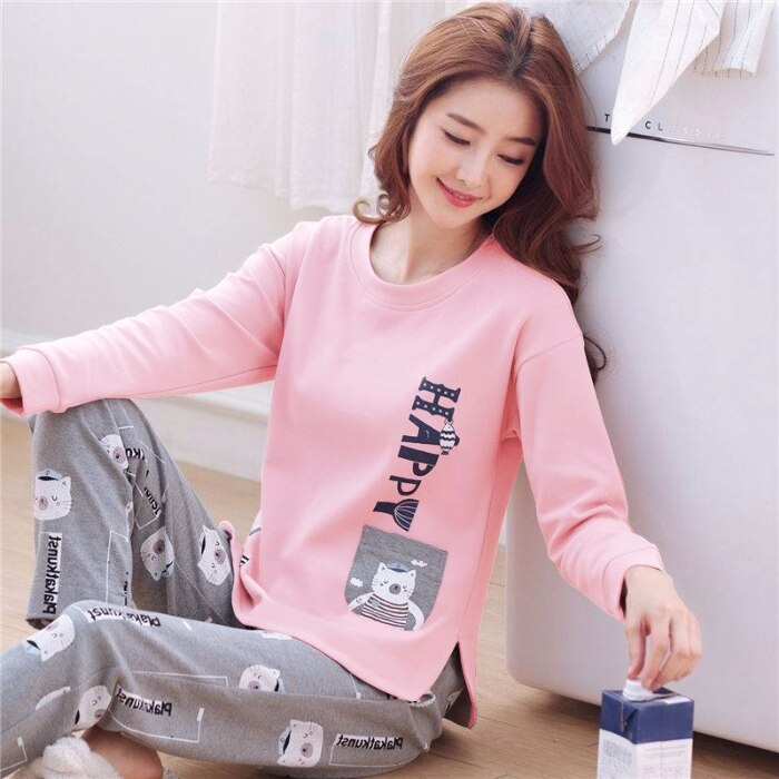 Spring And Autumn Cotton Pajamas For Women Long Sleeve Trousers 2 Pcs Pyjama Sets Good Pijama Casual Sleepwear
