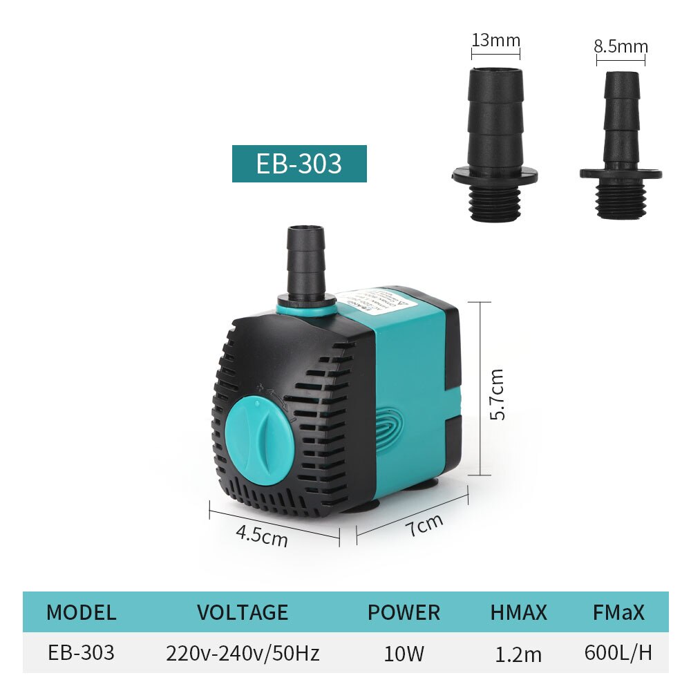 Aquarium multifunctional submersible pump fish tank water pump circulation pump fish pond pump side suction pump: EB-303 10W / EU adapter plug