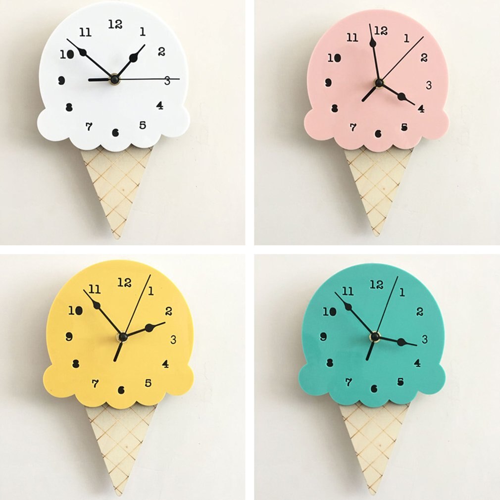 Cute Ice Cream Wall Clock Mute Kids Room Wall Clocks Baby Room Ornament Christmas Universal Home Decor