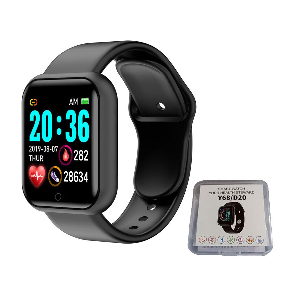 Smart Watch Y68 Waterproof Heart Rate Tracker-Fitness Wristband for IOS Android Wristband Waterproof Bluetooth Sport Smartwatch: Black 