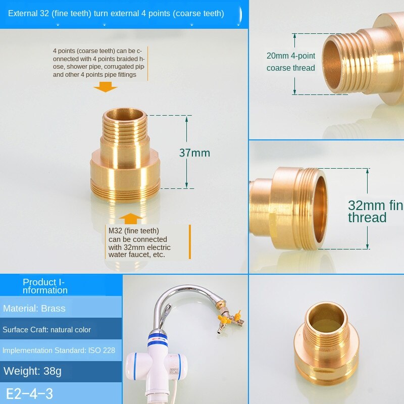 Wasserhahn-Adapter, passend für Wasserreiniger, M20/22/24, Außendraht, feiner Zahn-zu-Innendraht, 1/2 Zoll dicker Zahn, Kupfer: Blau
