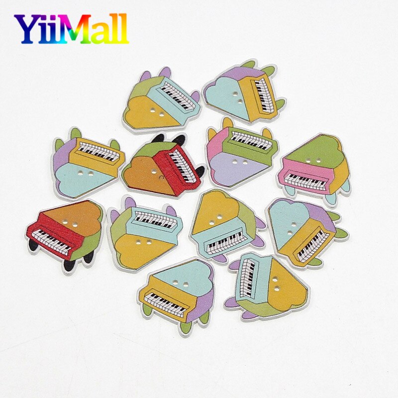 50pcs Mixed Musical Instrument Wooden Buttons For DIY Clothing Scrapbooking Crafts Botones Decoration Sewing Needlework Supply