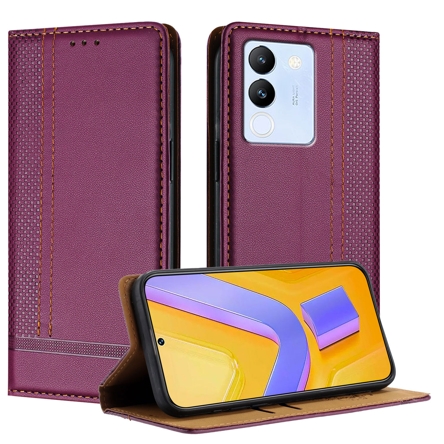 Vivo V30 Lite 5G Funda de cuero con tapa para teléfono, carcasa con billetera para Vivo V30 V30 Pro V30e V30 V40 SE: Mezclilla / Morado