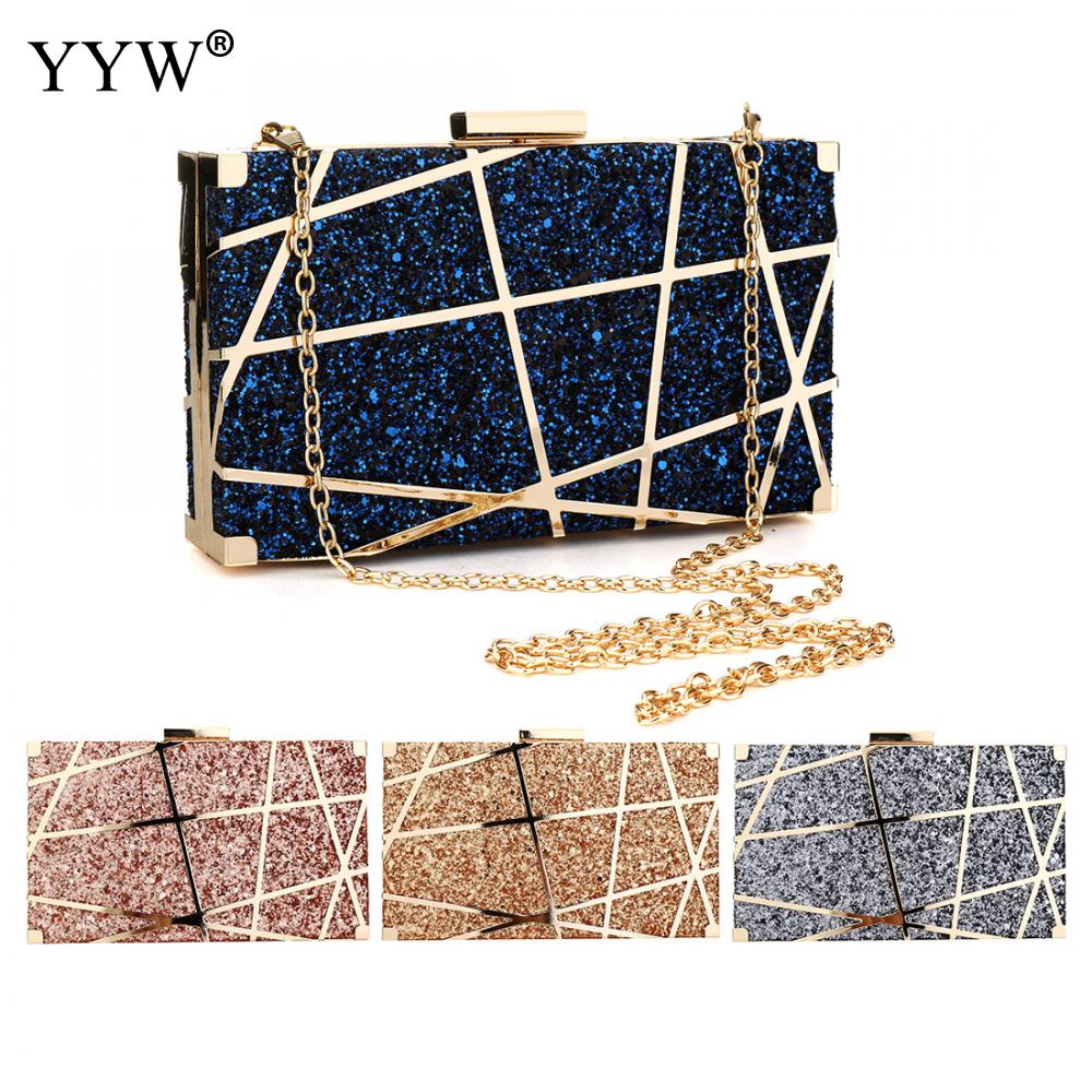 Gold Acrylic Lattice Sequin Chain Bag Women PVC Evening Clutches Bags Small Party Handbags Purse Wedding Box Female Bolsa