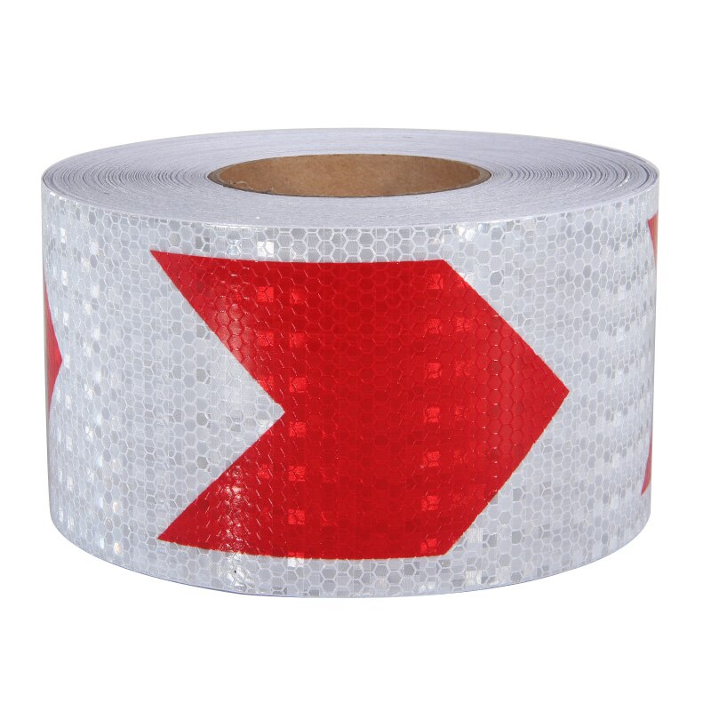 10cm*10m Reflective Sticker Safe Lowes Crystal Fluorescent Printed Checkered Red White Twill Reflective Vinyl Road Marking Tapes: Arrow-Red-White-10